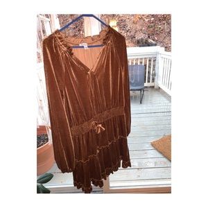 Bronze velvet romantic long sleeve dress